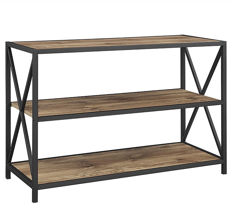  40 Inch 2 Tier Open Shelf Industrial Wood Metal Bookcase Tall Bookshelf Home Office Storage